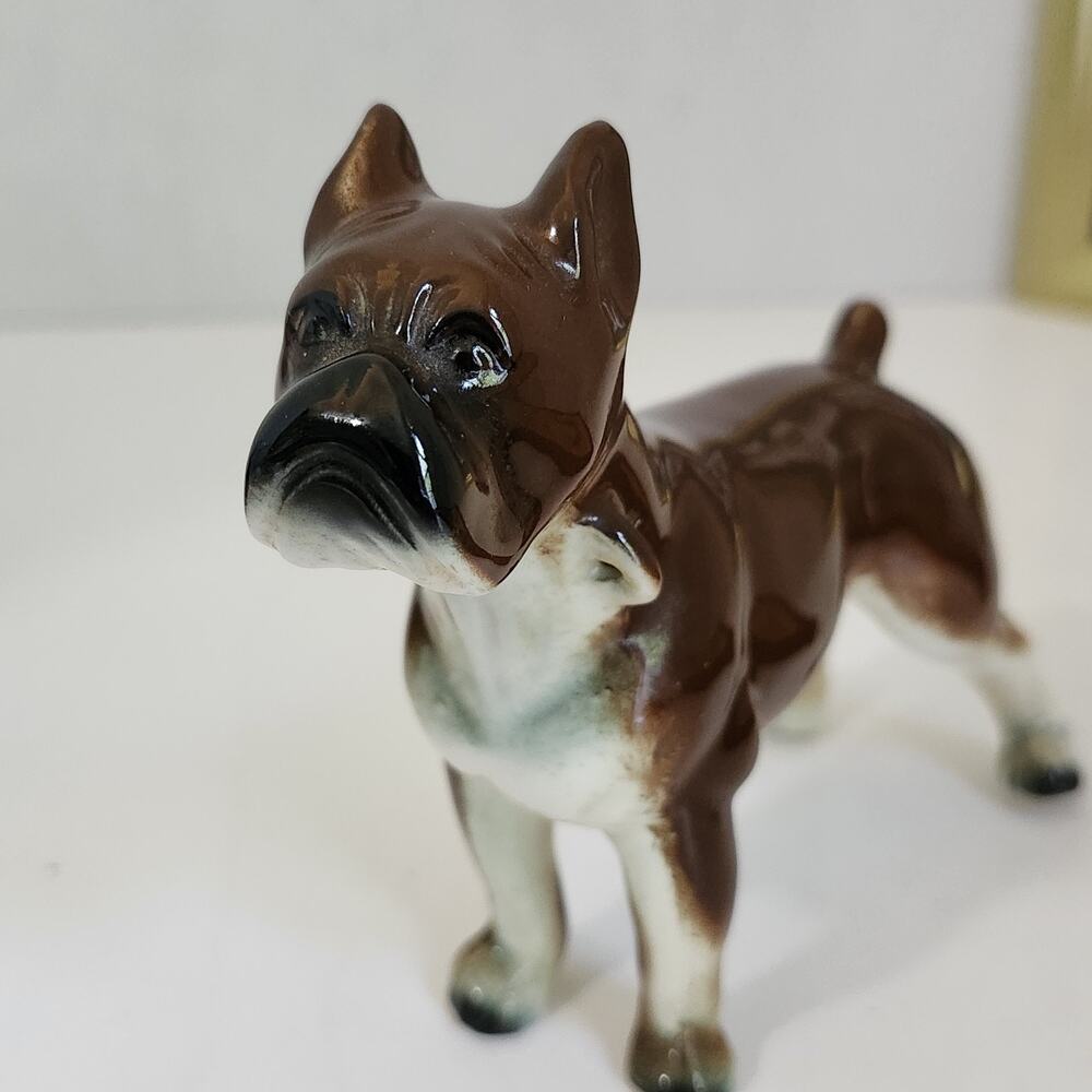 Vintage Boxer Dog Figurine Japan 1945 - 60's Ceramic 4" × 5"× 2" Glossy Finish